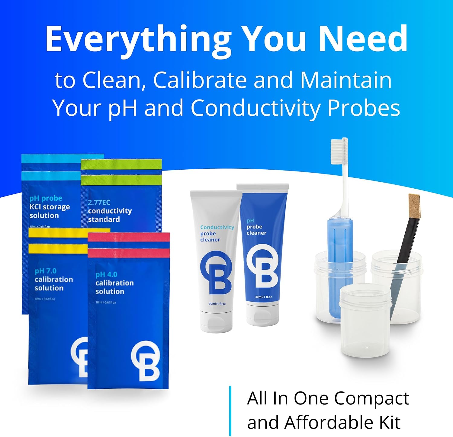 CAREKITPHCON Probe Care Kit for pH and Conductivity (TDS/PPM) Probes and Pens with 4 Solutions and Cleaners, Cleaning