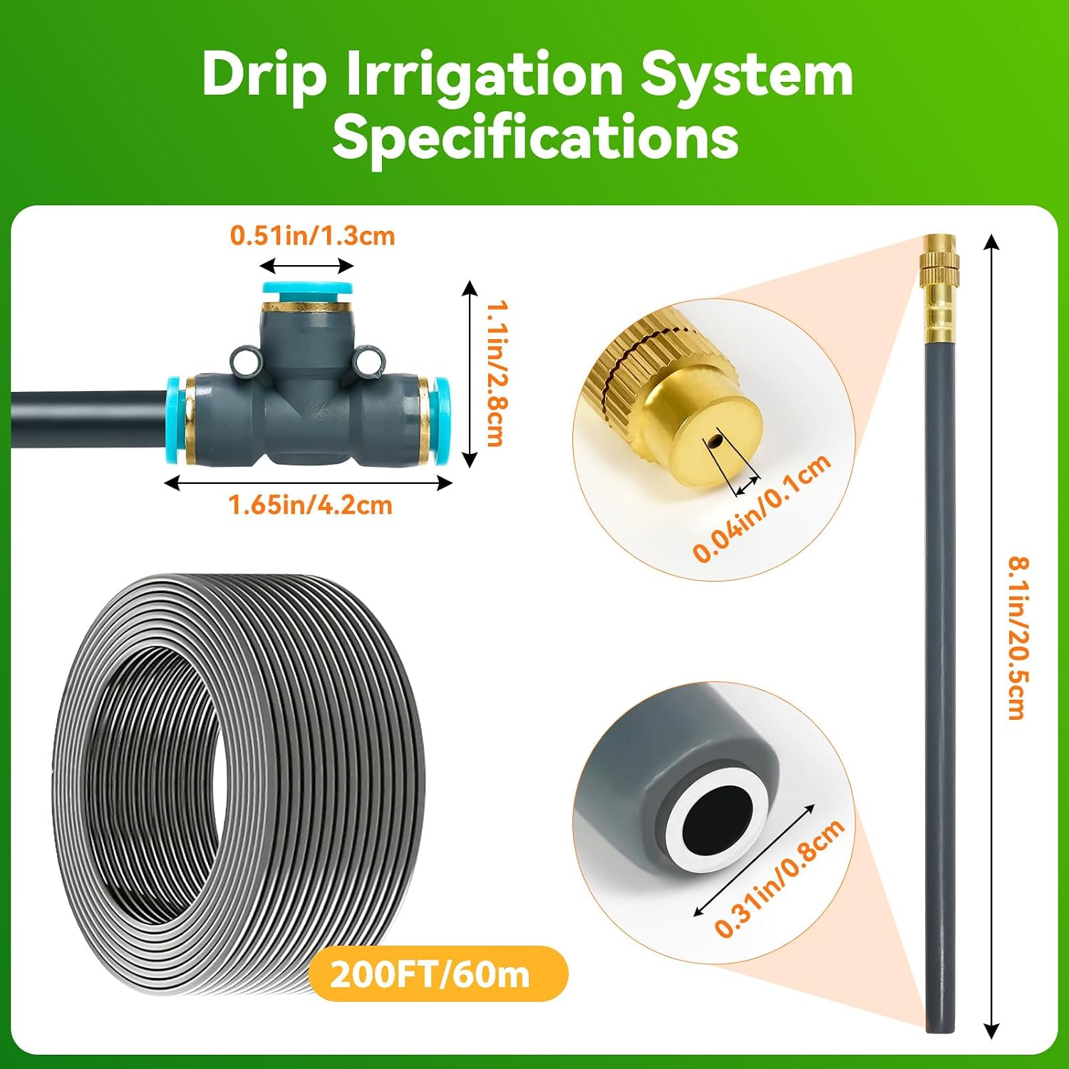 360°Adjustable Drip Irrigation System,200FT Irrigation System for Garden | 32 Copper Nozzles,141Pcs Automatic Misting
