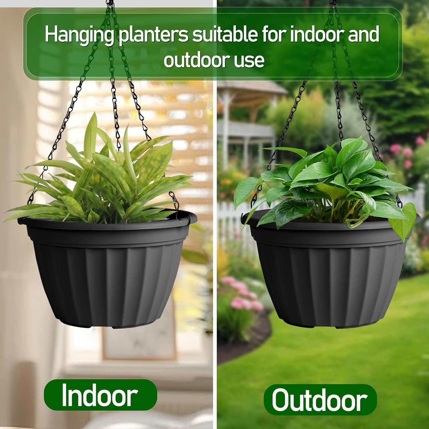 FGstyle Hanging Planters 10 Inch 4 Pack,Hanging Baskets for Plants Outdoor | Self Watering Plastic Hanging Flower Pots