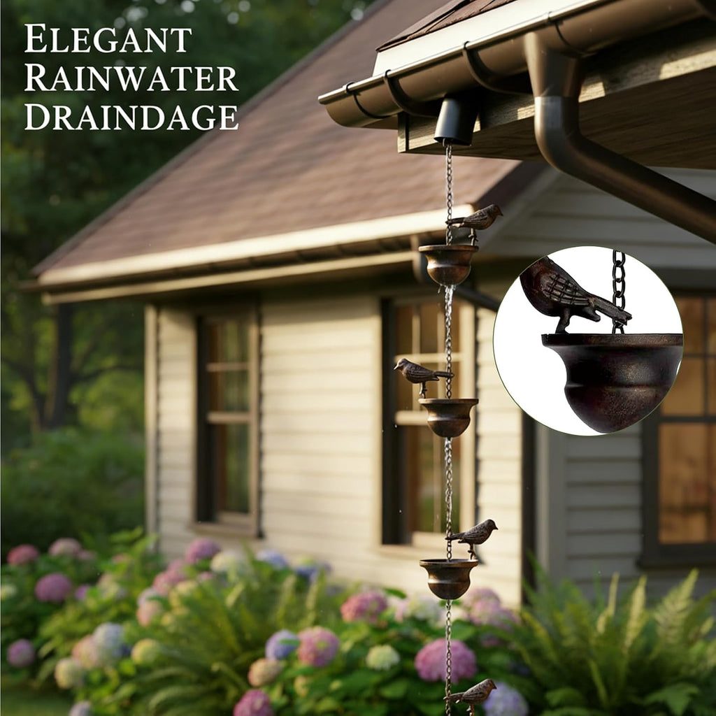 Metal Bird Rain Chain for Gutters, Rust Resistant Outdoor Rain Catcher, Perfect for Heavy Rain, Indoor/Outdoor
