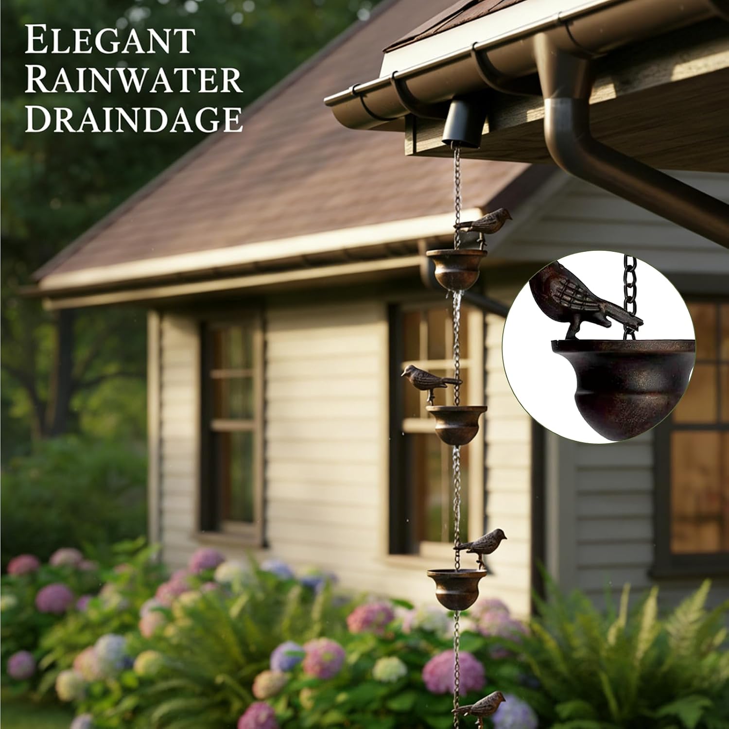 Metal Bird Rain Chain for Gutters, Rust Resistant Outdoor Rain Catcher, Perfect for Heavy Rain, Indoor/Outdoor