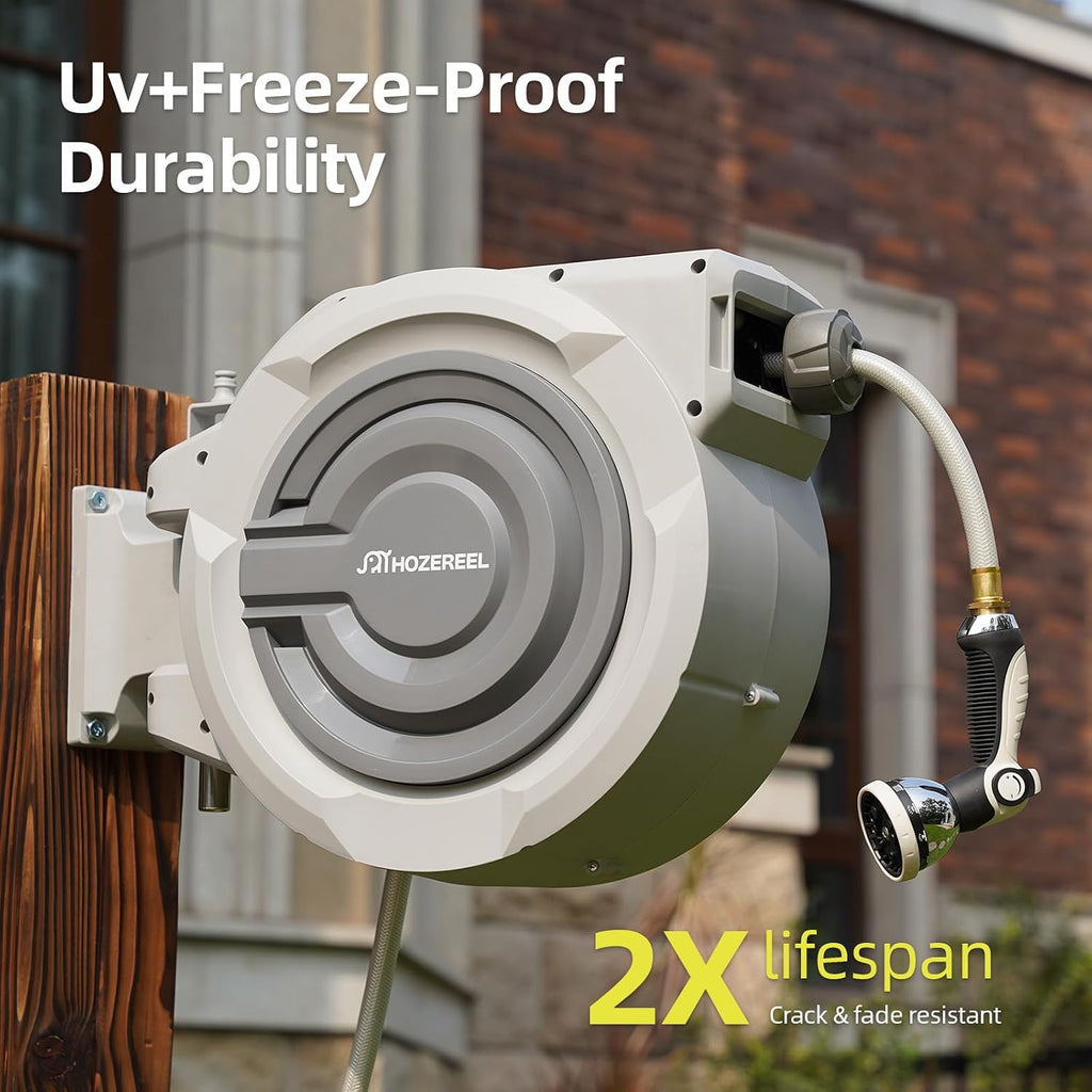 Retractable Hose Reel 1/2"x 150ft, Retractable Garden Hose | UV Resistant Automatic Slow Self Retract Hose Reel