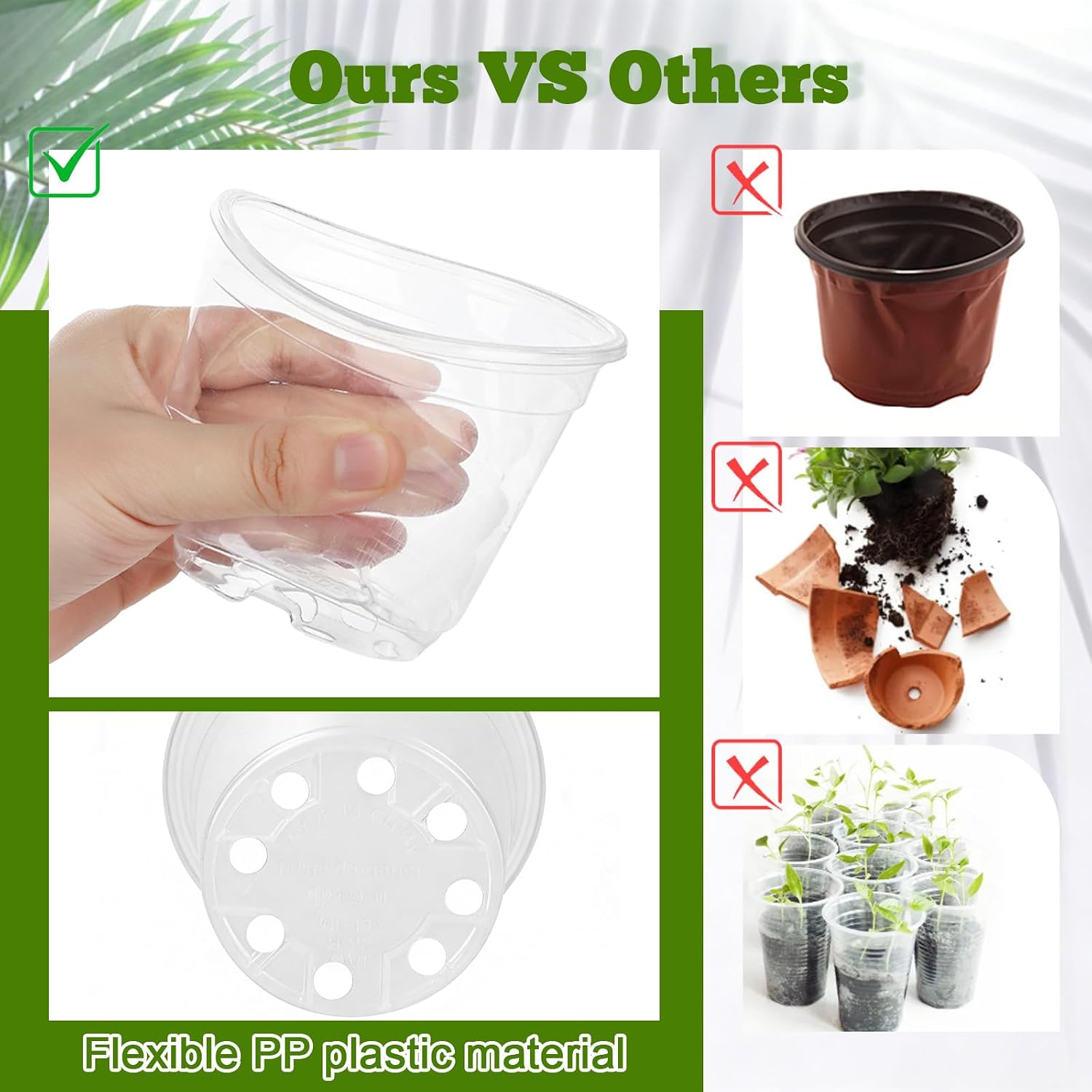 20 Pcs Clear Nursery Pots for Plant 4/6/7/10 Inch with Drainage Holes | Sturdy Transparent Plastic Planter Seedlings