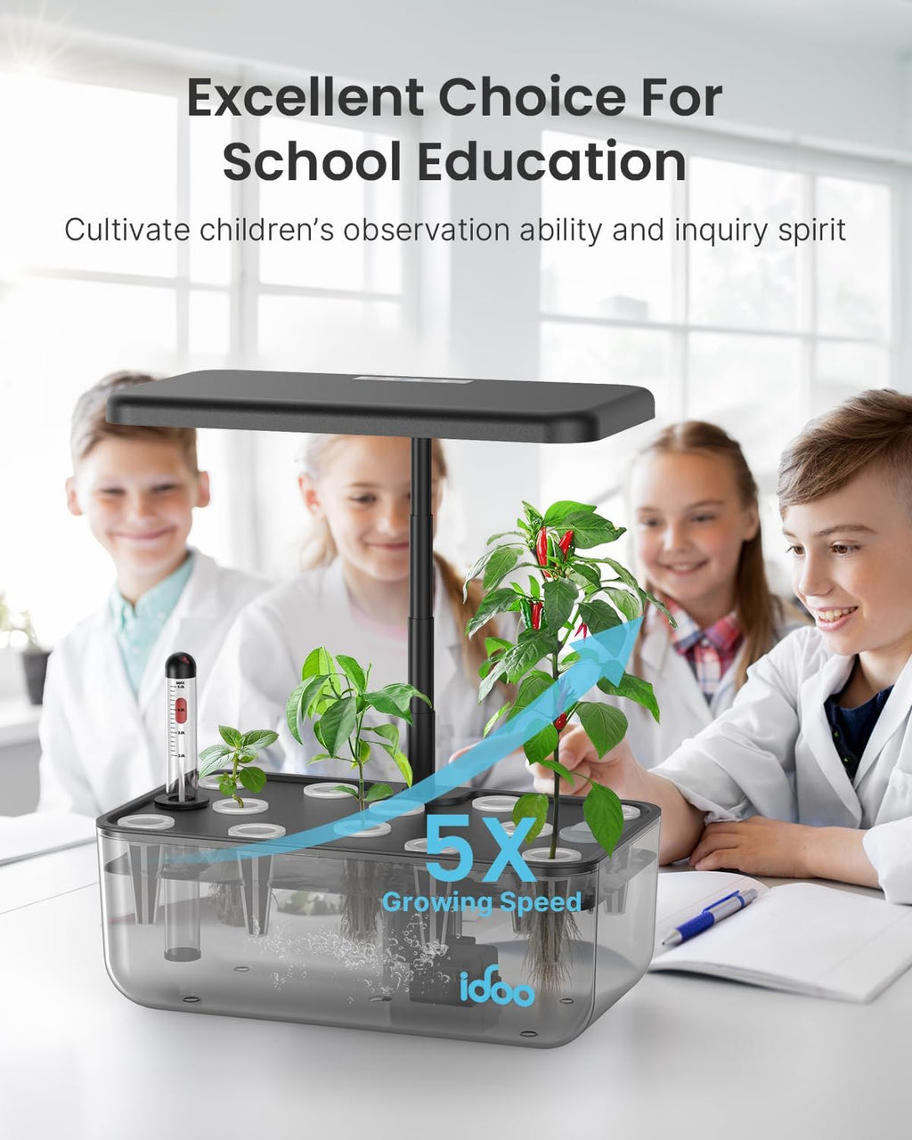 iDOO Hydroponics Growing System with 12 Pods Kit & LED Grow Light | Indoor Herb Garden with 5L Transparent Water Tank
