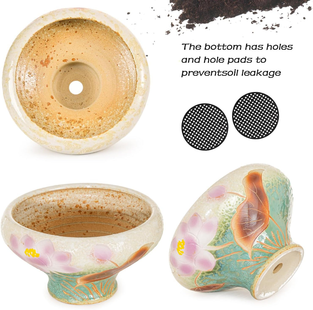 Sungmor 9.6 Inch Large Succulent Plant Pots, Pretty Hand Painted Ceramic Planter with Drainage, Indoor Outdoor Cactus