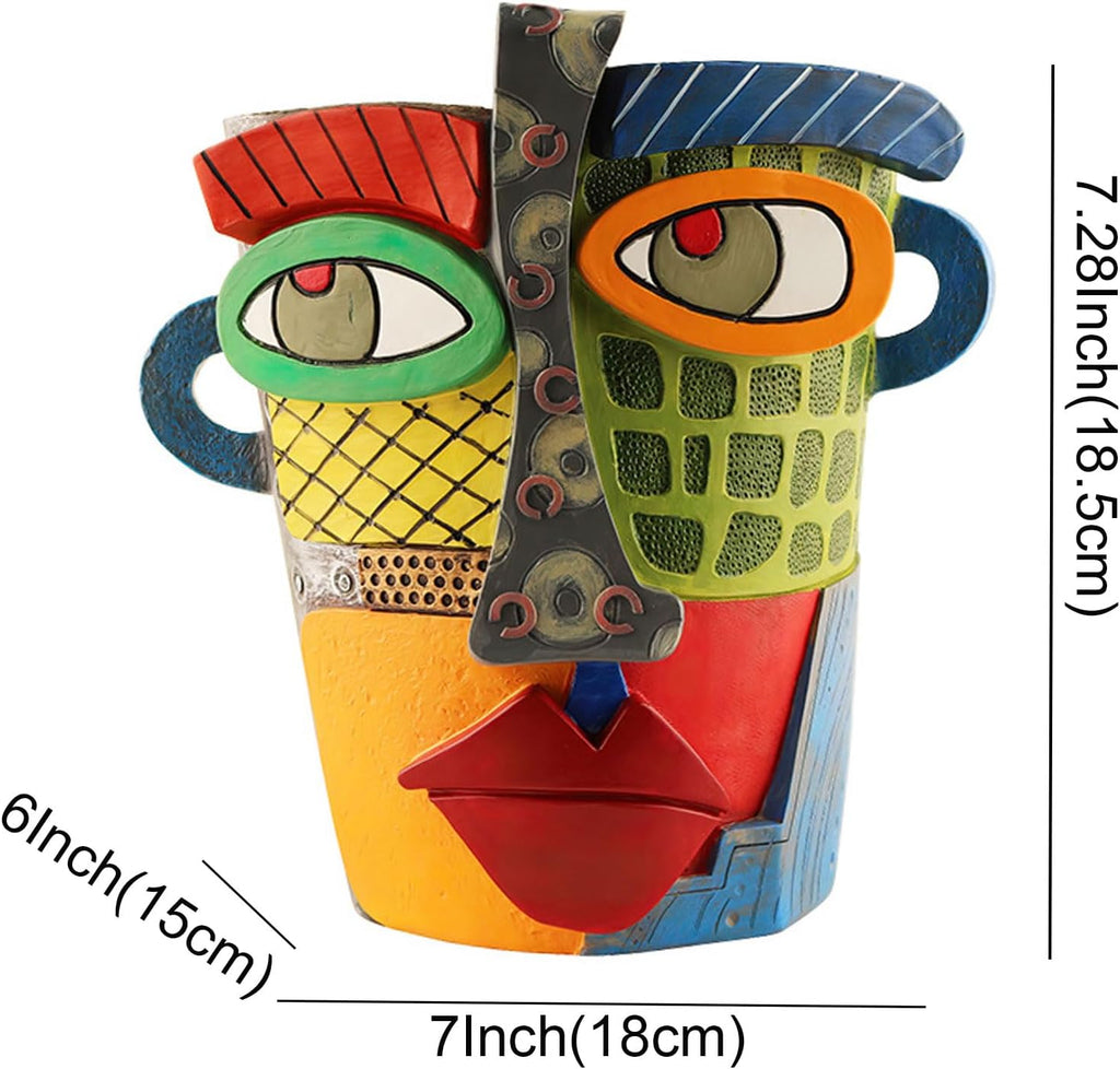 Picasso Brutalist Abstract Beauty Face Flower Pot Ornaments - Unique Face Planters Pots Rainbow Head Planter Decorative