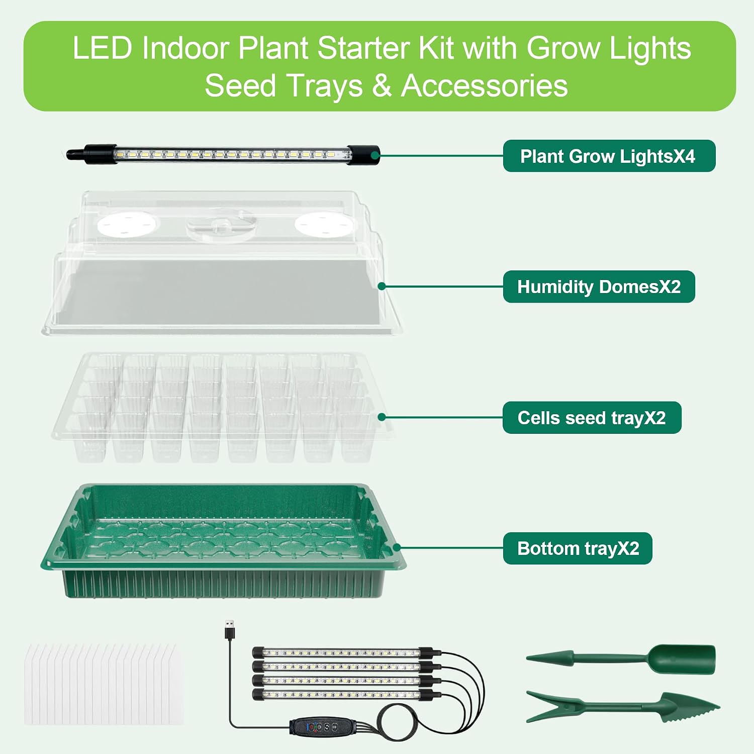 Seed Starter Tray with Grow Light, 2 Pack 80 Cells Seed Starter Kit, Complete System with Humidity Dome, Full Spectrum