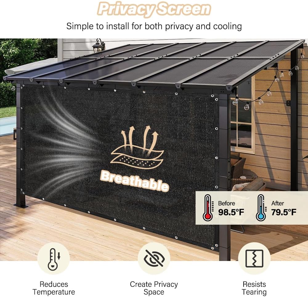 Kokorona 90% Sun Shade Cloth with Grommets, 8' x 12' Pergola Shade Cover for Outdoor Patio, Mesh Tarp Patio Sun Screen
