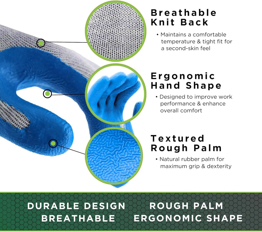 SHOWA Atlas 300 Original 1994 Crinkle Grip Work Gloves,for Construction, Landscaping, Gardening, & Masonry