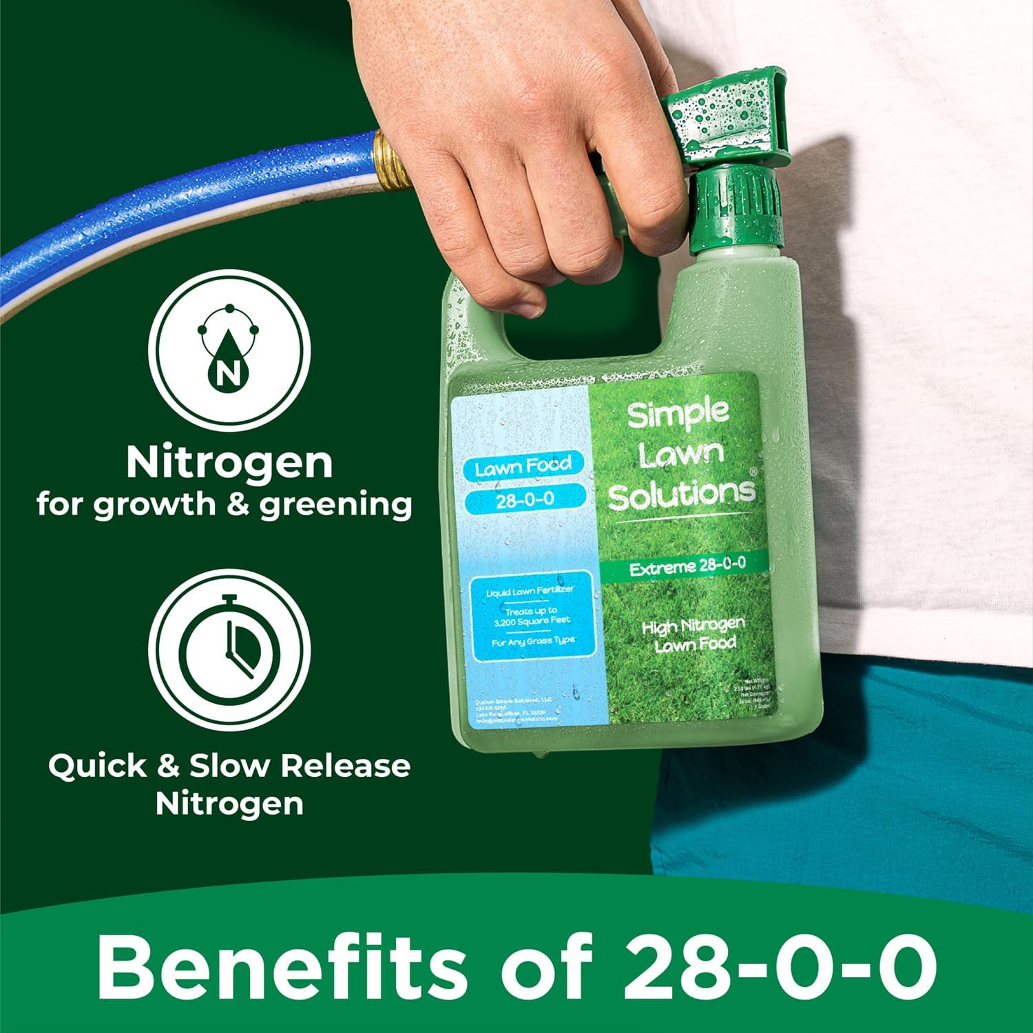 Maximum Green & Growth Fertilizer High Nitrogen 28-0-0 Liquid Lawn Food Spray Spring & Summer- Any Grass Type- Simple