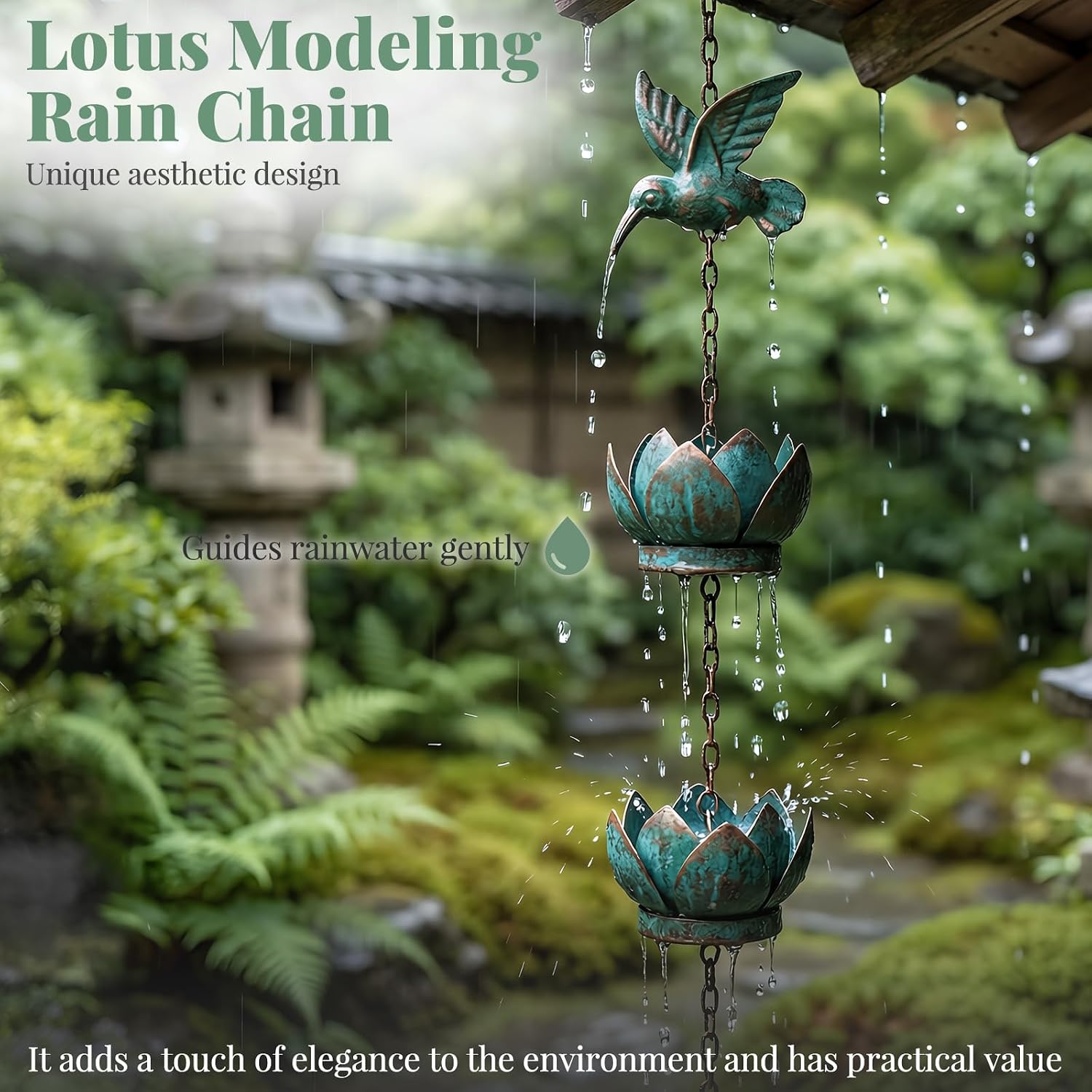 8.2FT Metal Hummingbird Rain Chain for Downspouts,Decorative Gutter Decor | Metal rain chain with hummingbird design