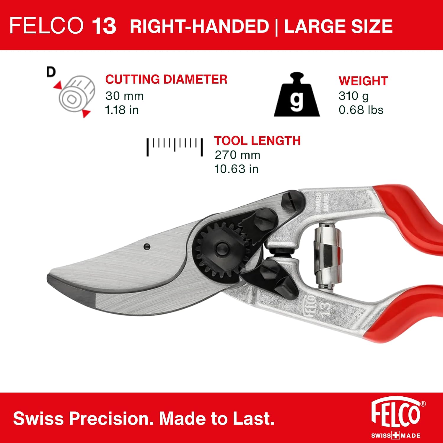 Felco F-13 Pruning Shears – 10.6" Garden Clippers with Dual-Hand Use & 30mm Cut | Hand Pruners for Gardening | Garden