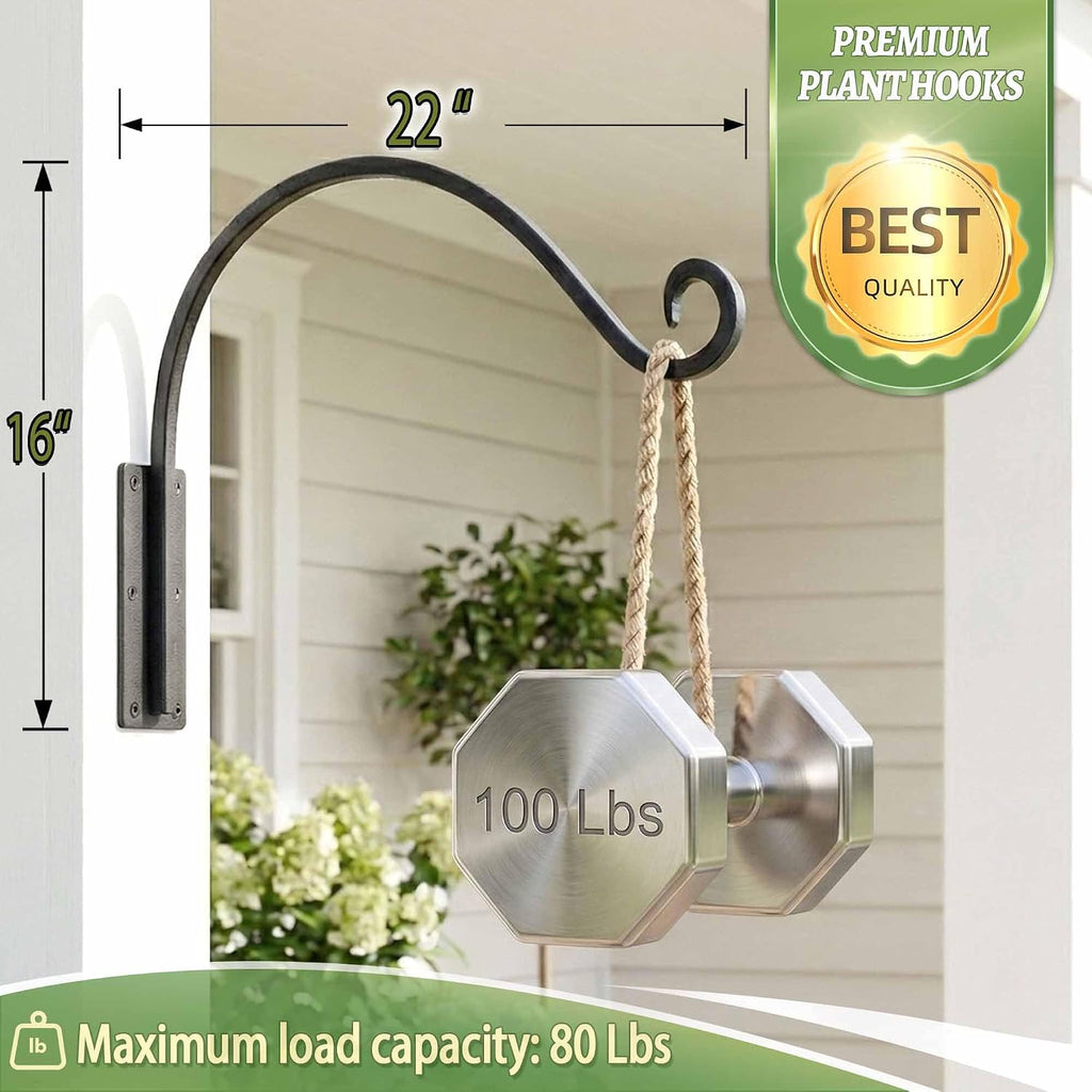 Heavy Duty Plant Hanger Bracket - 22 Inch 100Lbs Outdoor Wall Mount Hook | Rust-Resistant Metal Hook,Easy