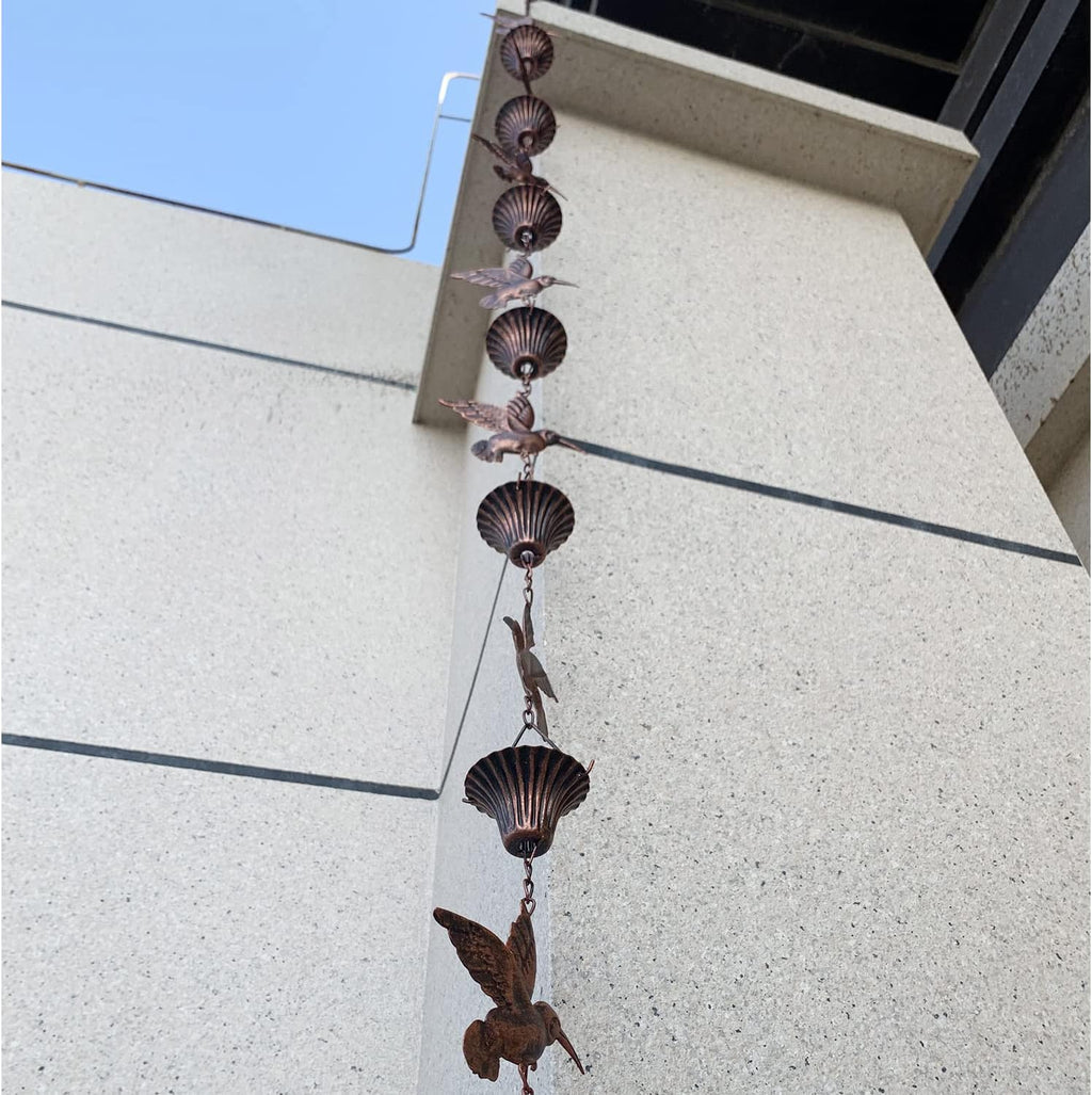 8.5FT Rain Chain, Hummingbird Rain Chains for Gutters, Antique Copper | Functional and Decorative Replacement Downspout