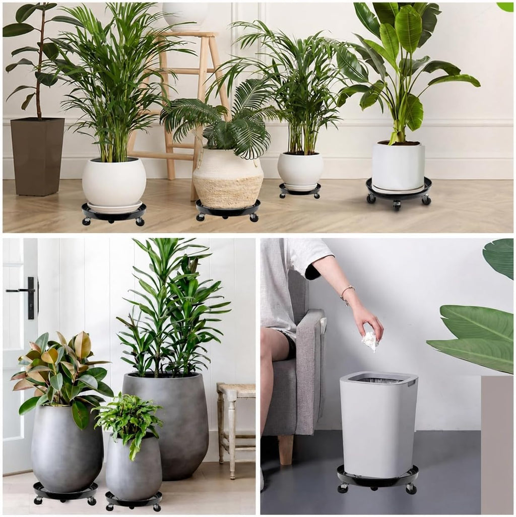 3 Pack Metal Plant Caddy with Wheels 12 Inch Black, Round Rolling Heavy Duty Plant Dolly, Heavy Plant Pot Mover