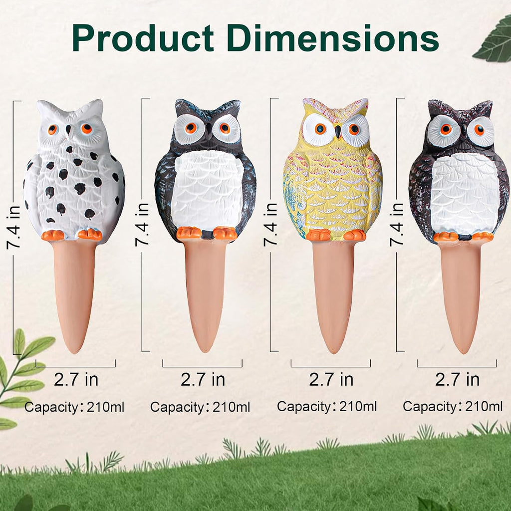 MCleanPin 4 Pack Self Watering Spikes and Globes, Handmade Terracotta Owl Self-Watering Plant Devices with Slow Release
