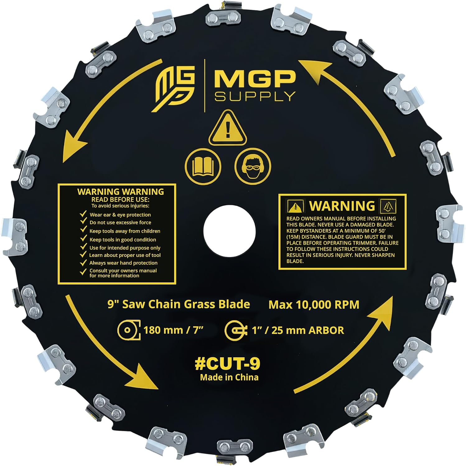 MGP SUPPLY Chainsaw Brush Cutter Blade + File - 9in x 20 Teeth | Fits Most Straight Shaft Trimmers | Conversion Kit Not