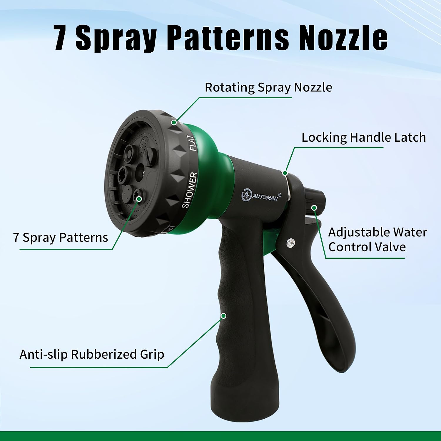 AUTOMAN Coil Garden Hose 50 ft, EVA Curly Water Hose with Brass Connectors, Recoil Garden Water Hose,Includes 7-Pattern
