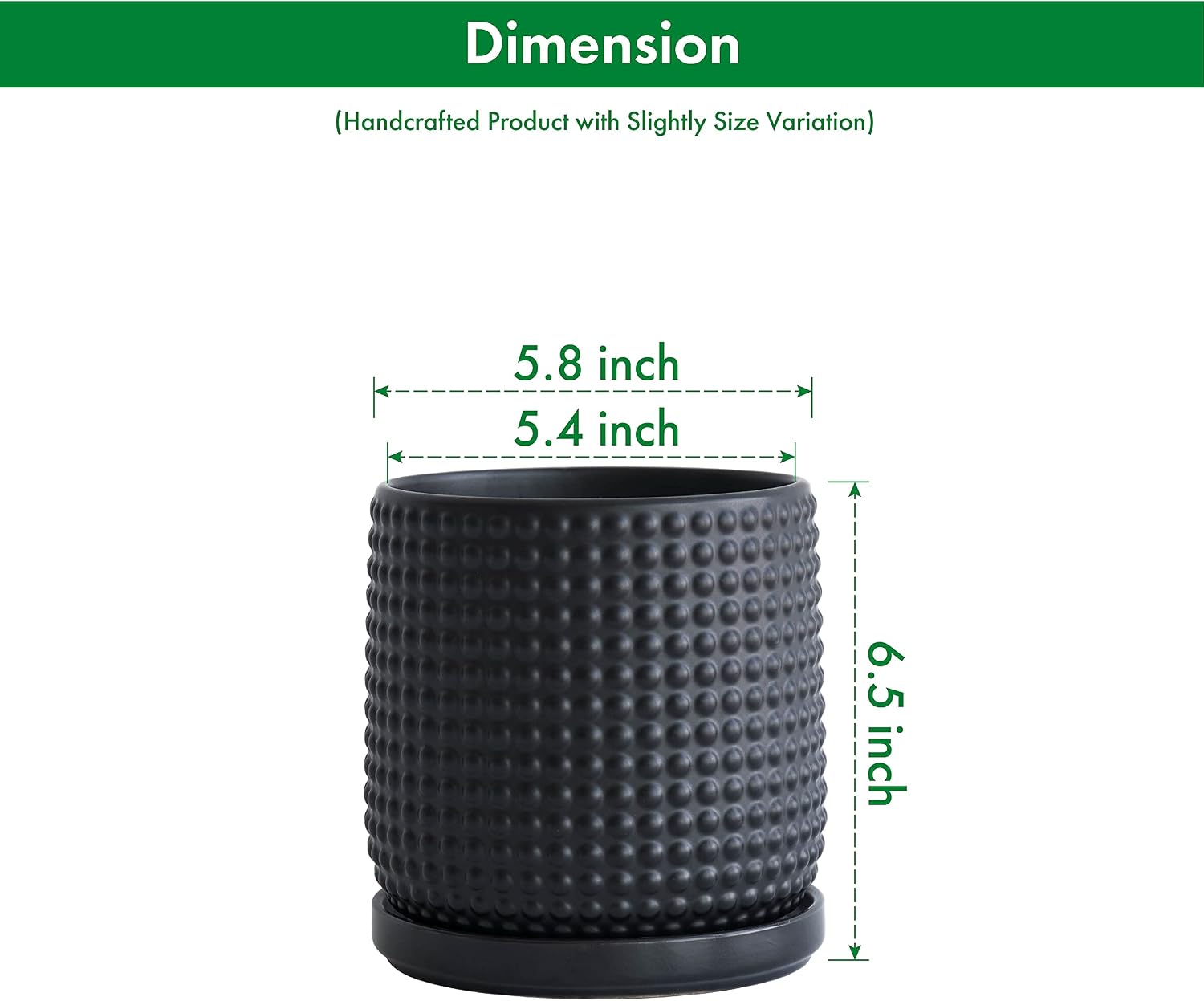 D'vine Dev 2-Pack Beaded Ceramic Pots, 6 in, Ebony Matte, 27-E-X-6 | Embossed Dot Texture, Smooth Glazed Finish