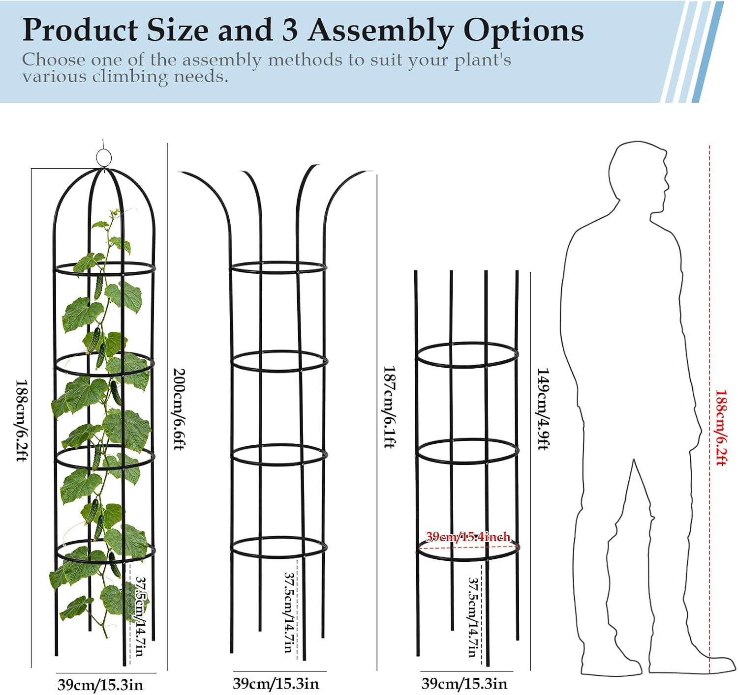 6.6ft 100% Metal Obelisk Trellis for Climbing Plants Outdoor | 2PK Garden Tower Trellis for Potted Plants Indoor with