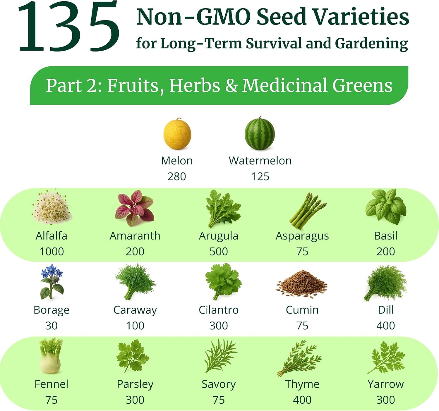 Heirloom Seeds for Planting Vegetables and Fruits - Survival Essentials 135 Variety Seed Vault - Medicinal Herb Seeds