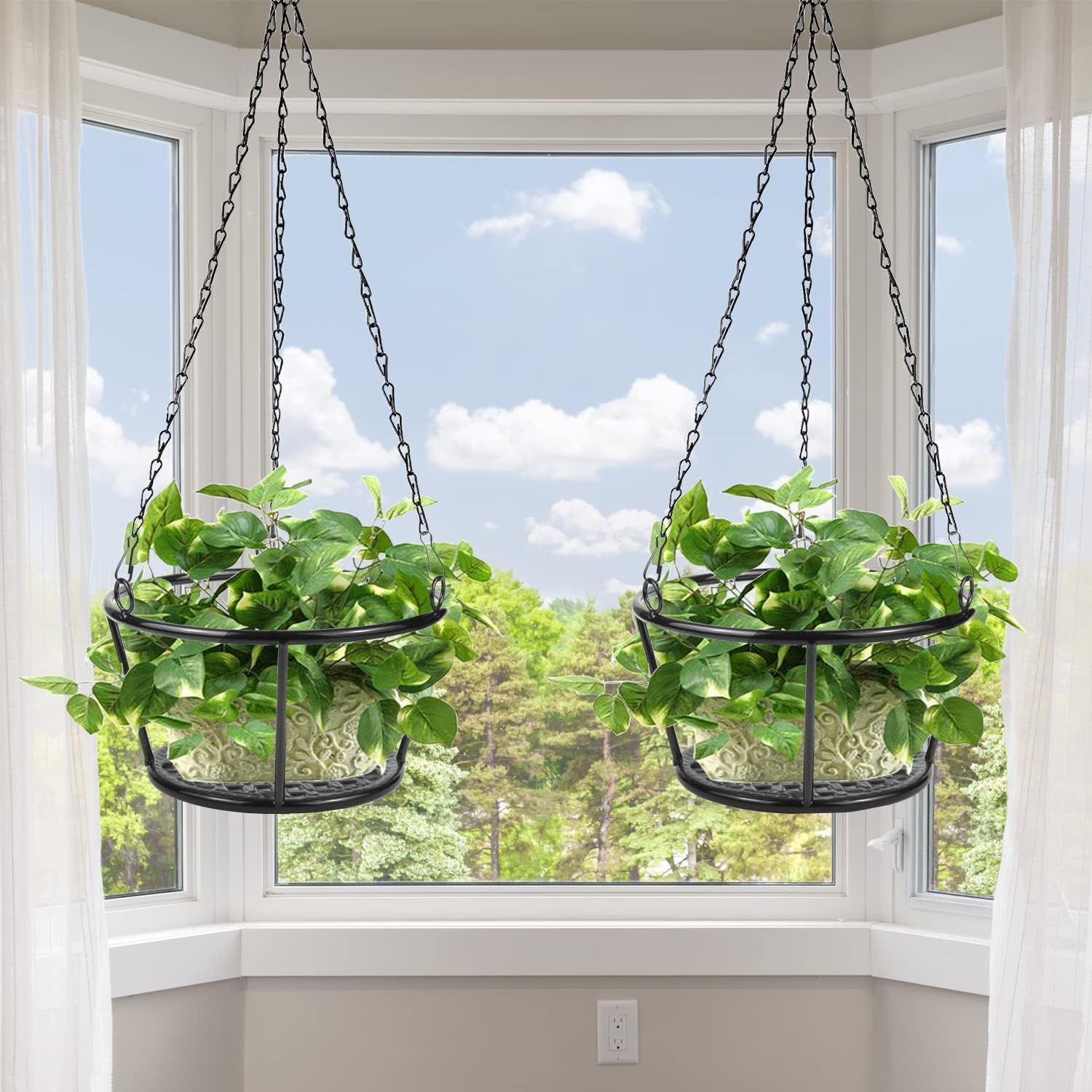 ARTORA 2 Pack Metal Plant Hanger, Modern Plant Hanging Basket Decorative Black Plant Pot Holder Flower Planter Hanging