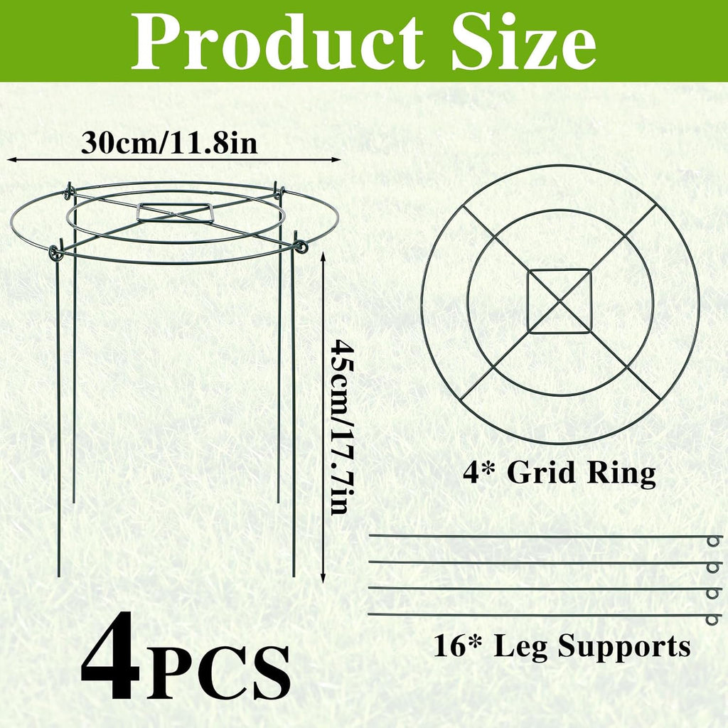 Peony Cages and Supports - 4 Pack Metal Plant Support Ring | Outdoor Indoor 11.8" Dx17.7 H Garden Stakes with 4 Legs