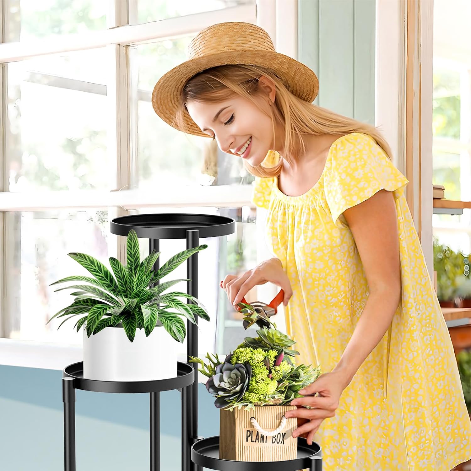 3 Tier Metal Corner Plant Stand Indoor Outdoor, Heightened widened 30'' Tall Multiple Flower Pot Display Holder, Iron