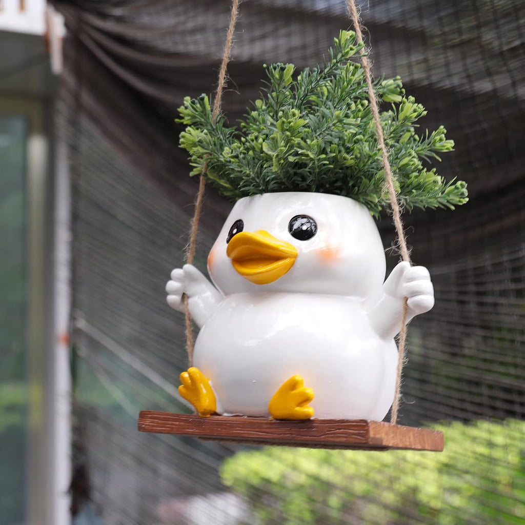 Cute Swing Duck Hanging Planters for Indoor Plants Small Succulent Pots with Drainage Hole Unique Resin Outdoor Plant