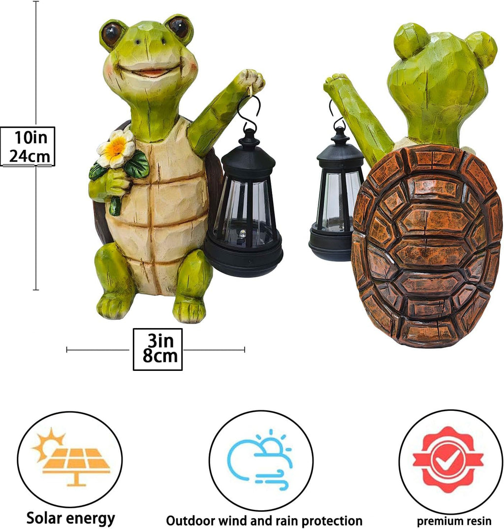 Solar Turtle Garden Statue, Resin Figurine with Hanging Solar Lantern Outdoor Statues for Patio (Turtle 1)