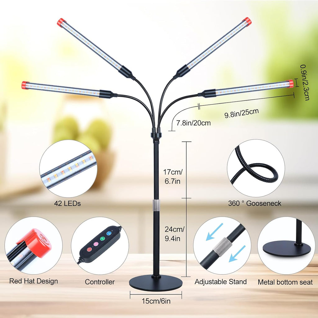 FECiDA 2026 4Head Table Top Grow Lights for Seed Starting, Indoor Plants, Bonsai, 36 Watt Power Draw, NO Need Adapter