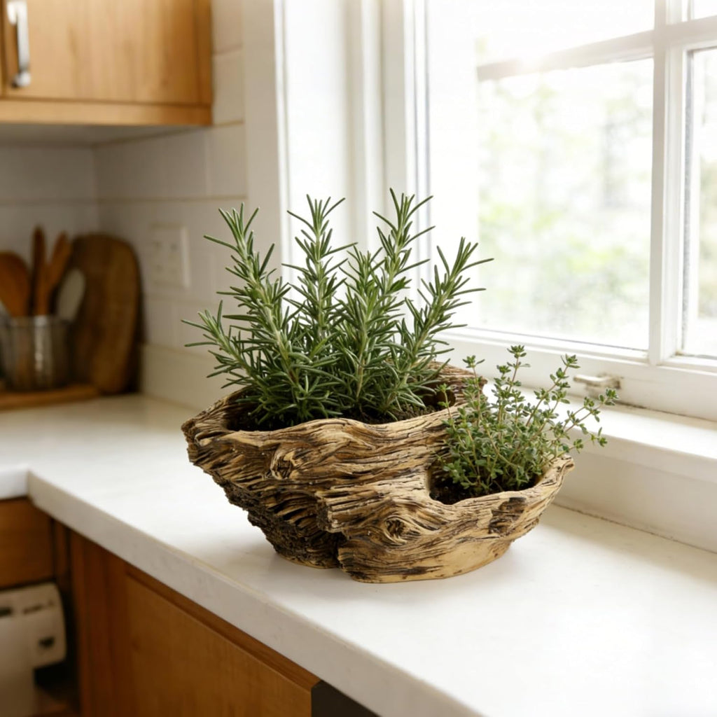 Noamus Artificial Driftwood Planter, Sculpture Resin Succulent Flower Pot, Imitation Wood Pile Porous Bonsai Tree Plant