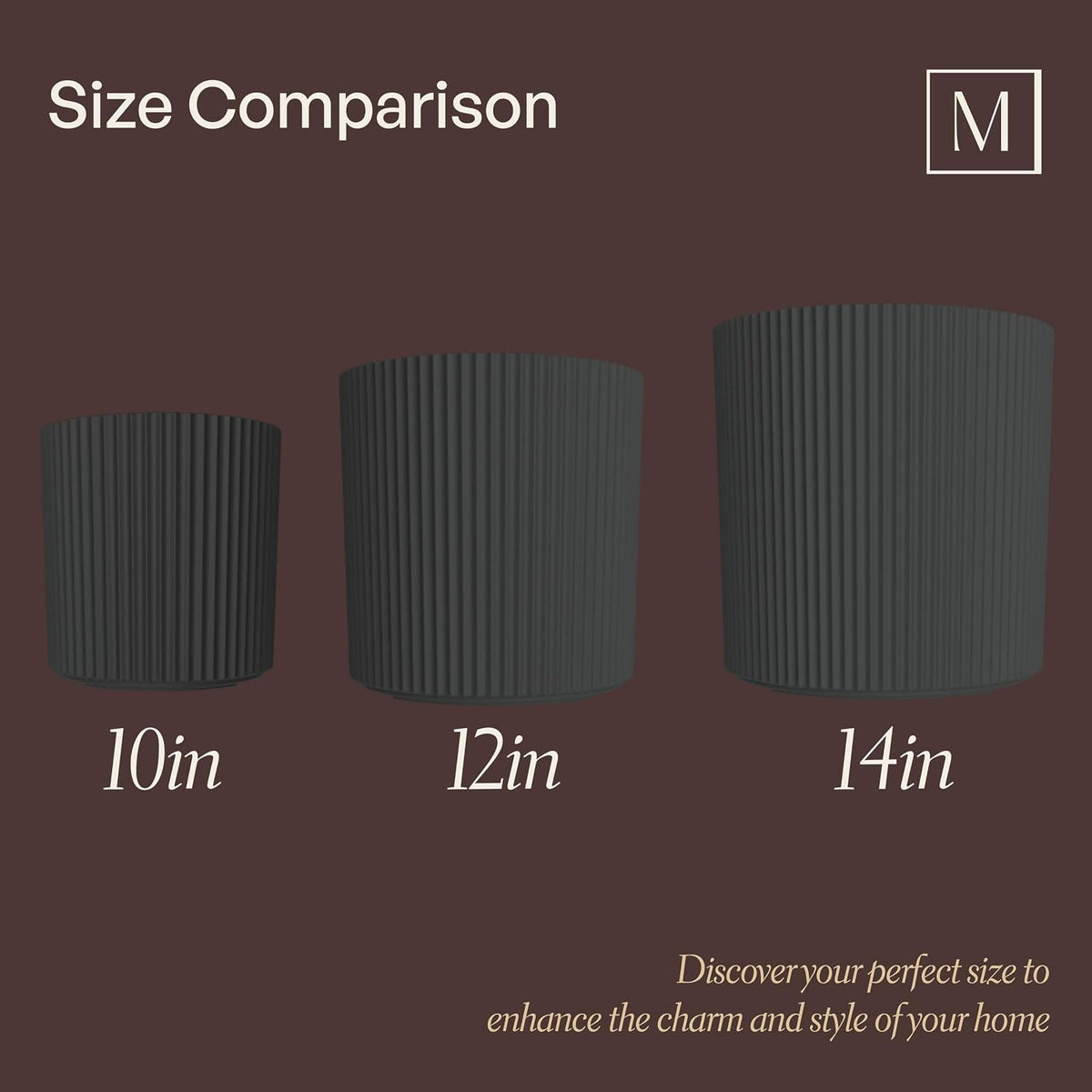 Mayne Haven Round Fluted Modern Planter Set, Black, 3-Pack | Round fluted modern design, All Season, Fade resistant
