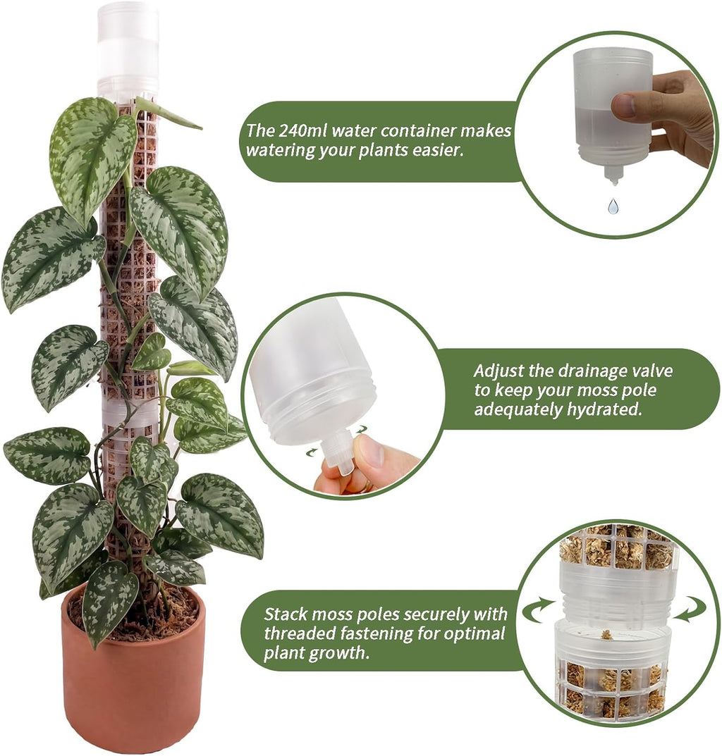 Jegu Self-Watering Moss Pole Plastic, 18.8 Inch Monstera Plant Support | Plastic Moss Poles for Climbing