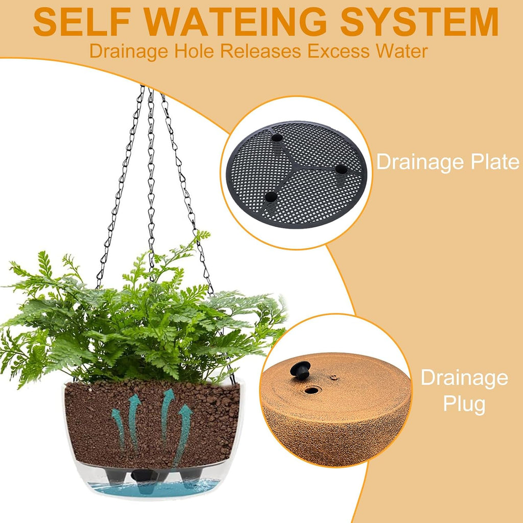 SUNNYPARK 2 Pack Solar Hanging Planters for Plants Outdoor | Self Watering, Bronze Flower Pots with Solar Light