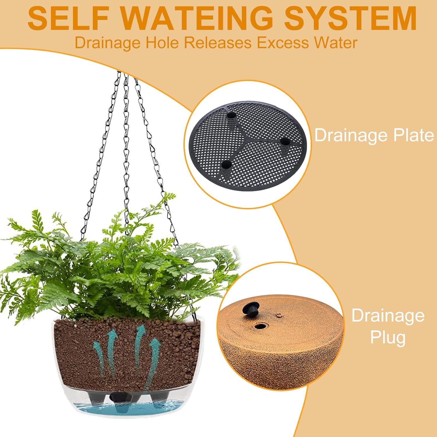 SUNNYPARK 2 Pack Solar Hanging Planters for Plants Outdoor | Self Watering, Bronze Flower Pots with Solar Light