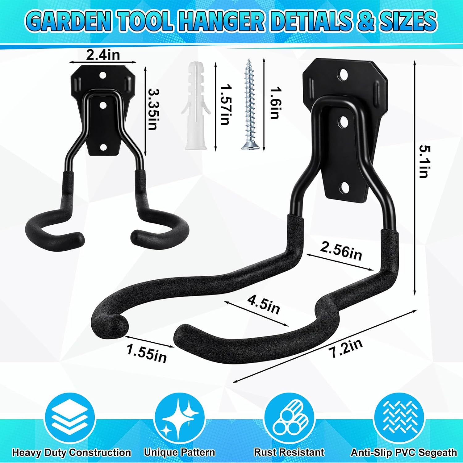 6 Pack Garden Power Tool Hooks String Trimmer Garage Wall Mount Holder Rack Heavy Duty Utility Hangers for String