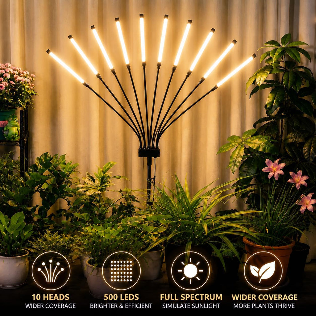Grow Lights for Indoor Plants [ 10 in1 ] 500 LEDs, Full Spectrum Grow Light for Indoor Growing with Tripod Stand, Auto