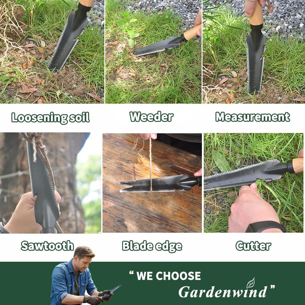 Gardenwind 14Pcs Gardening Tools for Men Gardening Hand Tools with Weeder, Scale, Sawtooth, Cut Rope, Waist Bag,Heavy