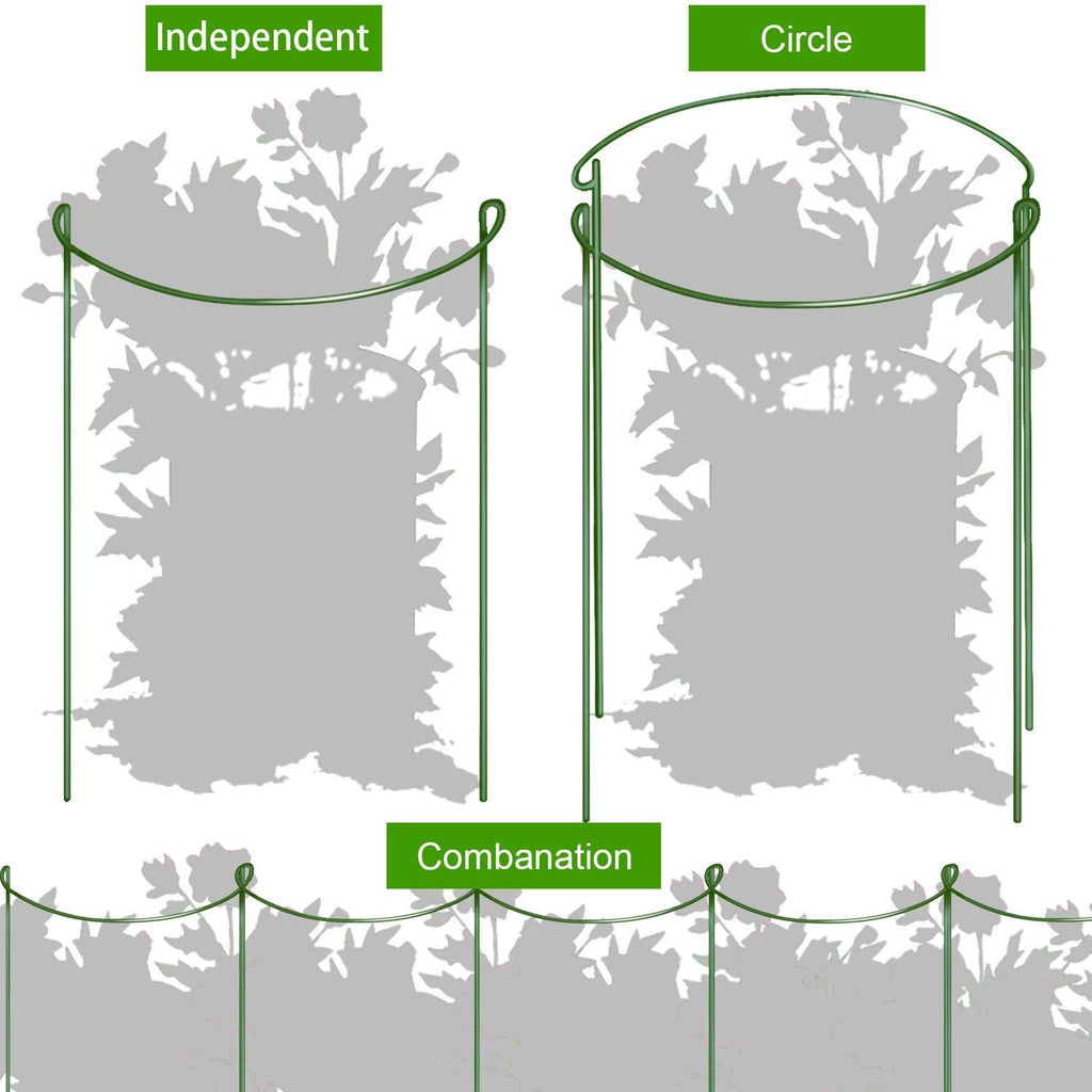HiGift 16 Pack Plant Support Stakes, Half Round Metal Garden Plant Stake Indoor Peony Cages and Supports, Green Plant