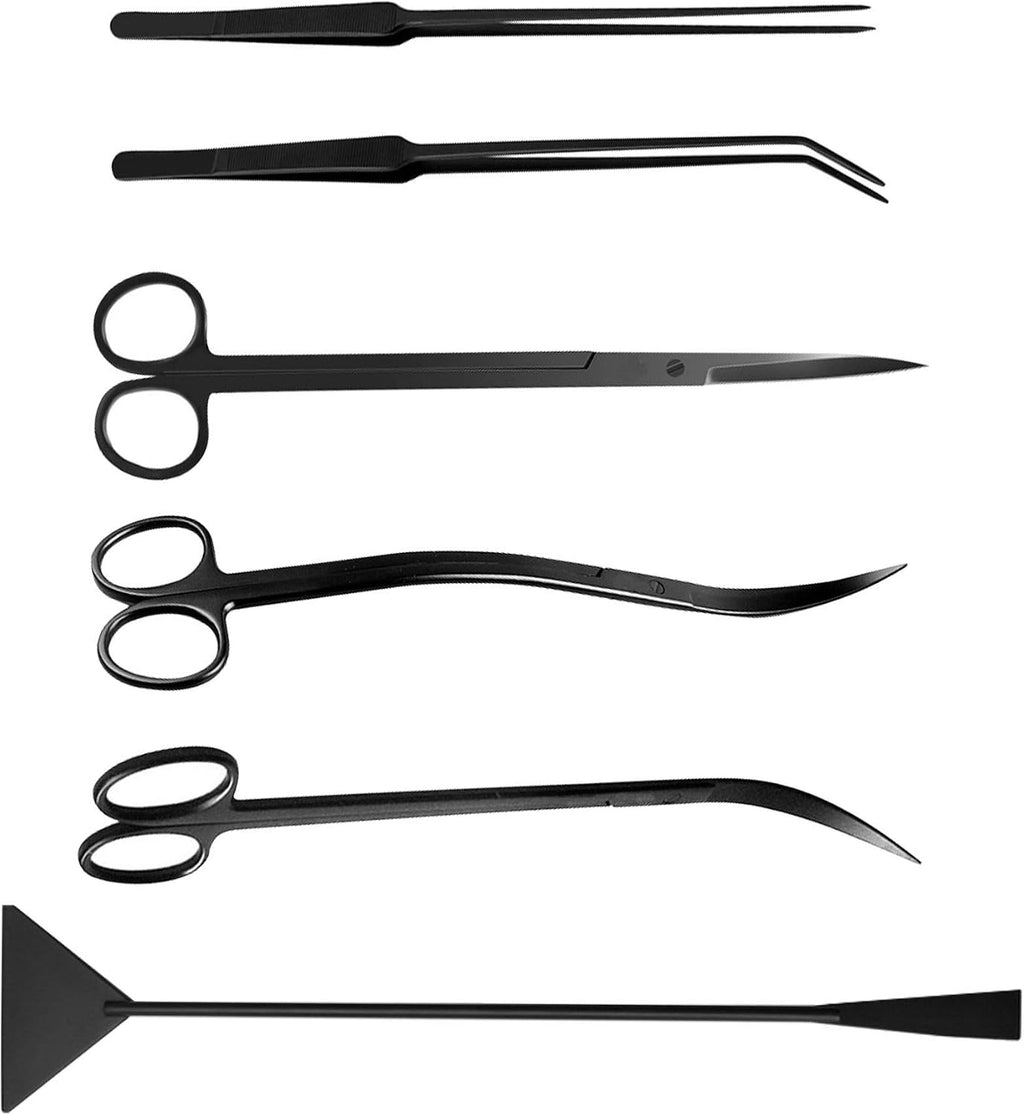 Aquascaping Tools 7 in 1 Kit Aquarium Plant Scissors Tools Set Curved & Waved Scissor Tweezers Spatula Stainless Steel