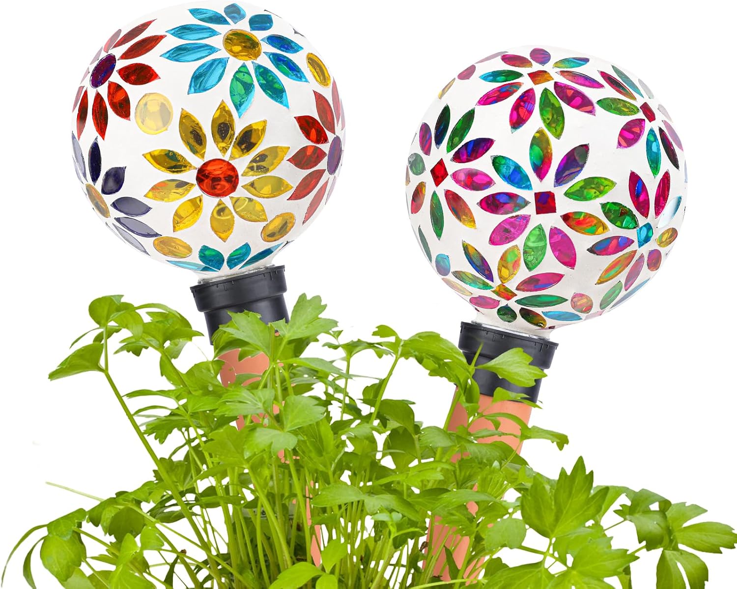 Terracotta Watering Spikes Mosaic Watering Globes 2 Pack | Automatic Plant Waterer Watering Devices Water Bulbs for