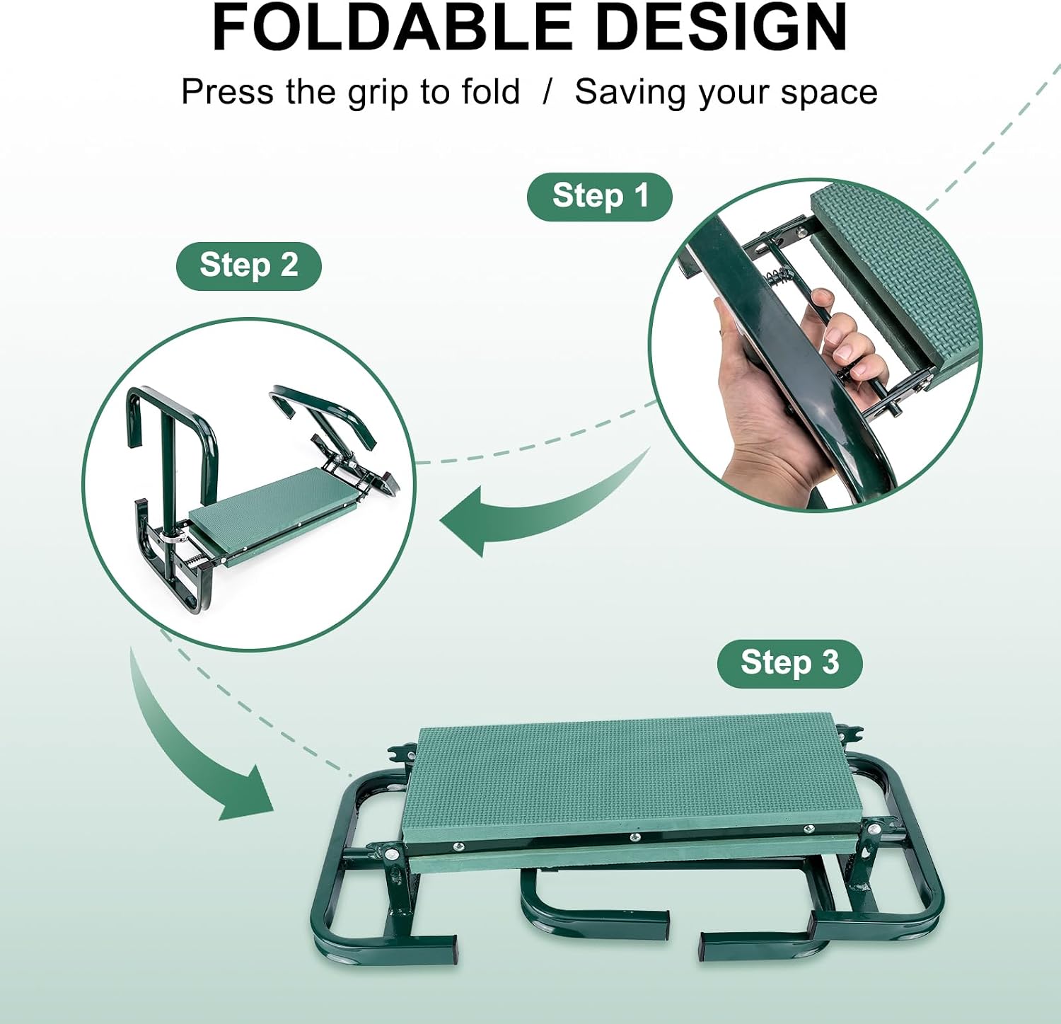 Garden Kneeler and Seat Soft Kneeling Pad Garden Bench Adjustable Height | 2 Practical Tool Pouches Foldable Gardening