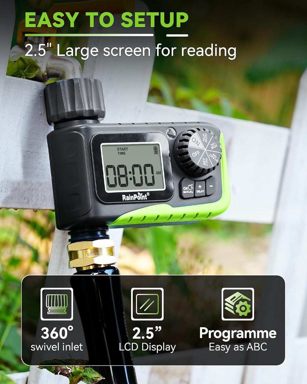 RAINPOINT Sprinkler Timer, Water Timer for Garden Hose, Garden Hose Timers for Watering, Irrigation with Manual