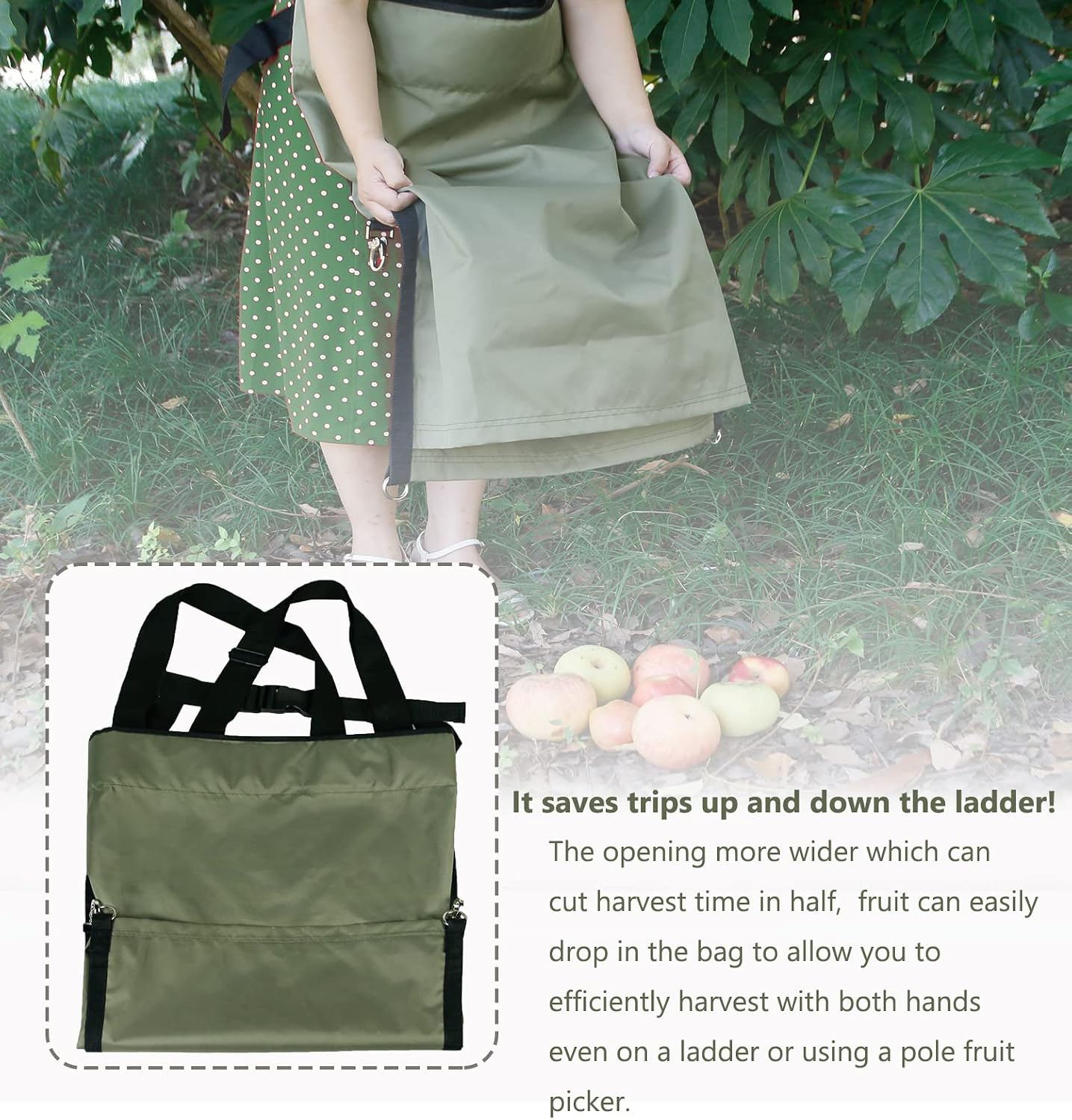 FCOUIID Harvest Apple Picking Bag - Waterproof 600D Fruit Storage Apron Pouch for Outdoor Orchard, Farm, Garden, Heavy