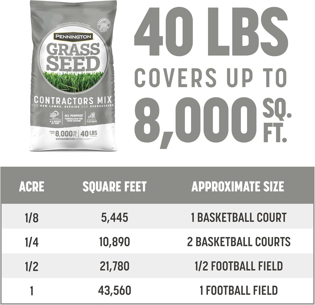 Pennington Contractors Grass Seed Mix Northern Mix 40 lb | Bulk grass seed for overseeding and lawn repair, covers up