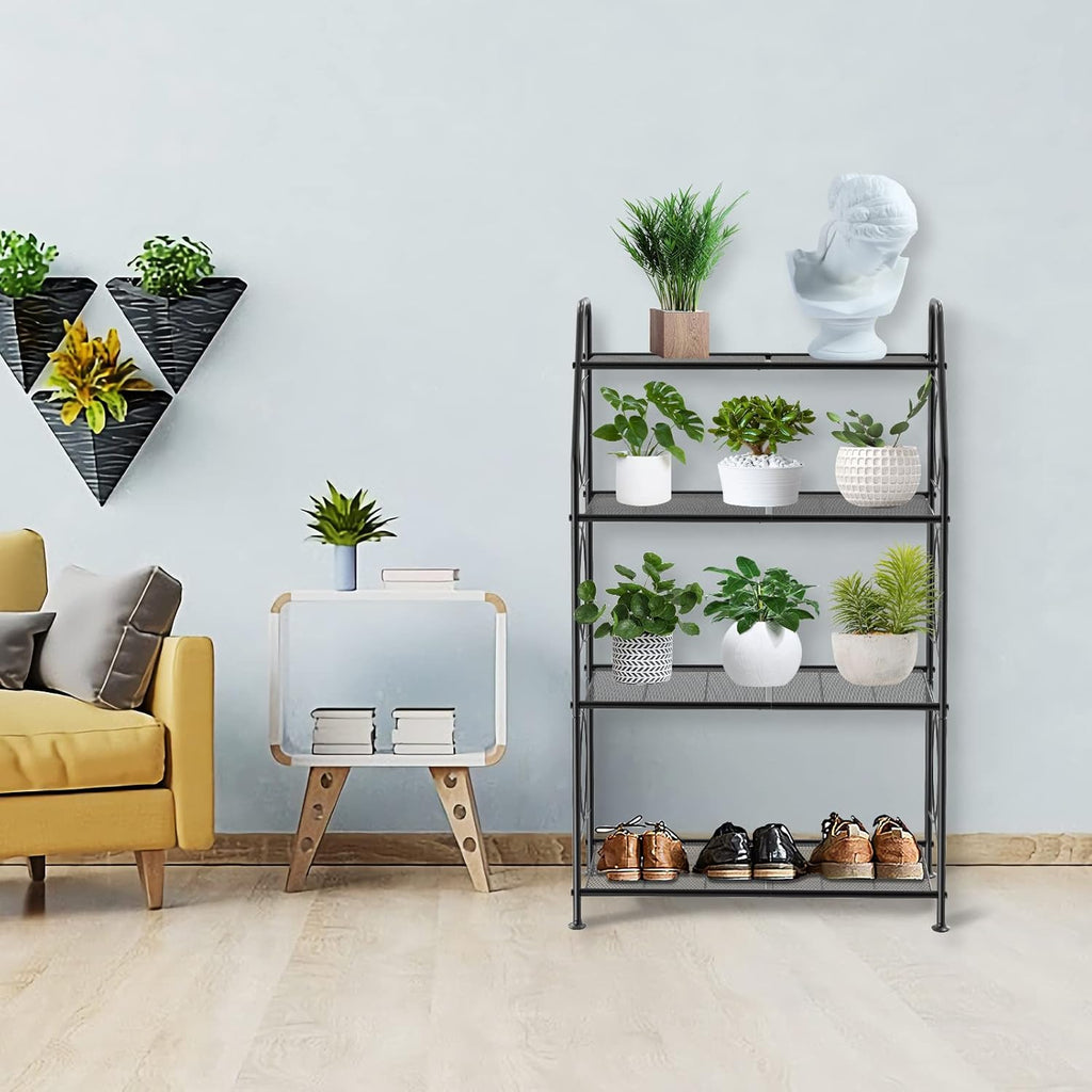VyGrow Plant Stand, 4 Tier Plant Shelf for Indoor Outdoor, Heavy Duty Metal Tall Plant Stands Holder Rack for Living