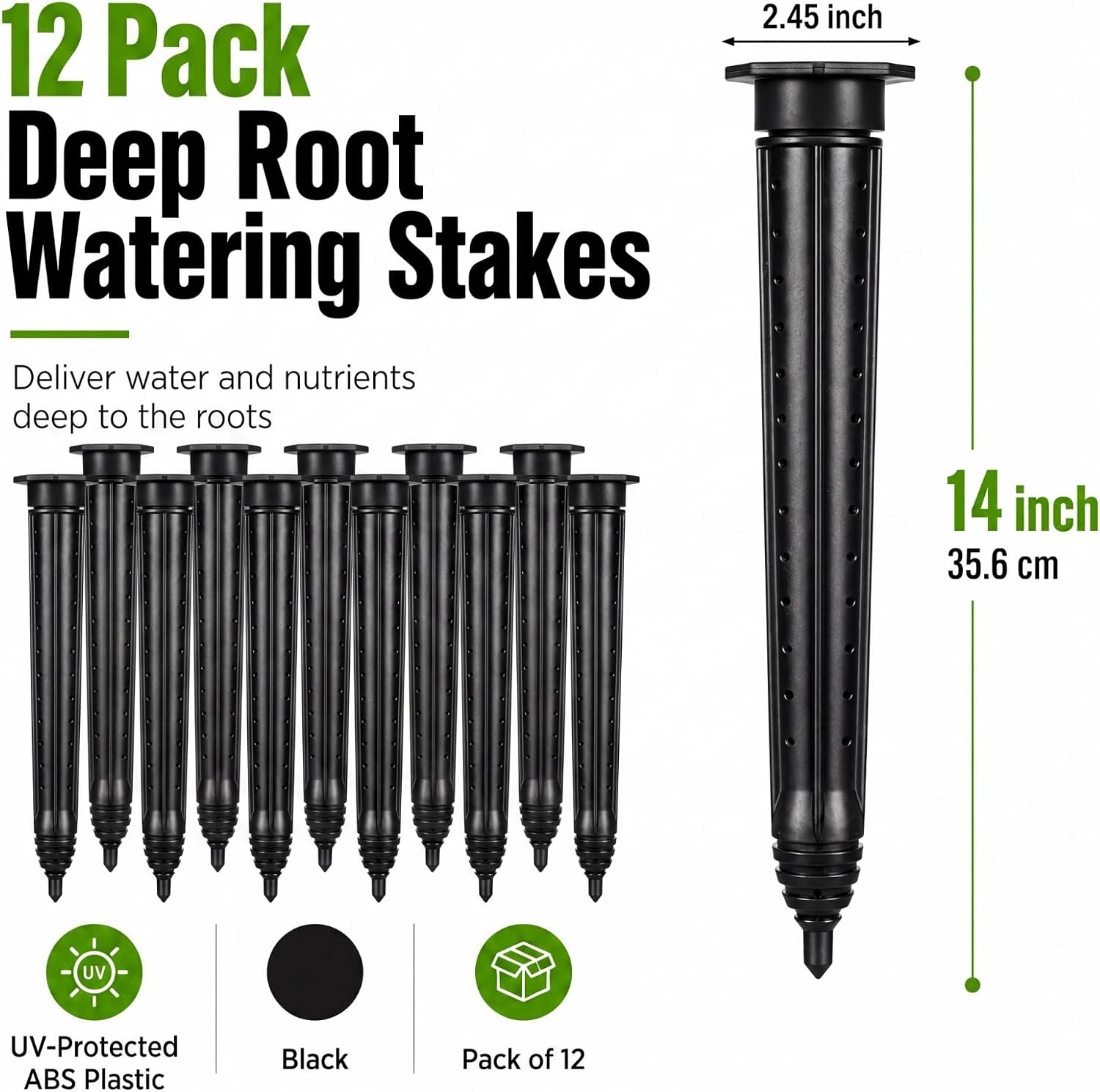 12 Pack Tree Watering Stake Large UV Protected ABS Plastic Deep Root Irrigation Spike for Garden Shrubs Bushes Shrubs