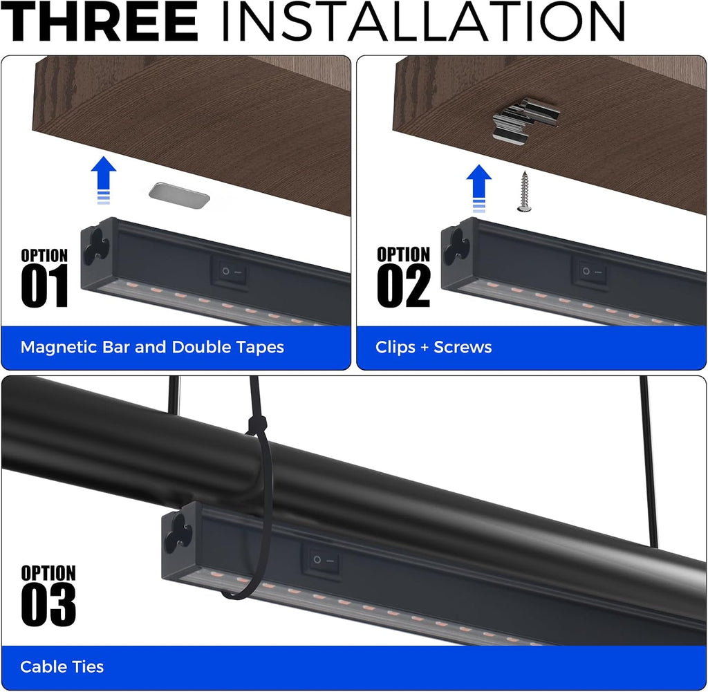 Barrina T5 LED Grow Lights Strip, 1FT Full Spectrum, Black Cover, 4 Packs | Linkable, Magnetic Mount, Under Cabinet