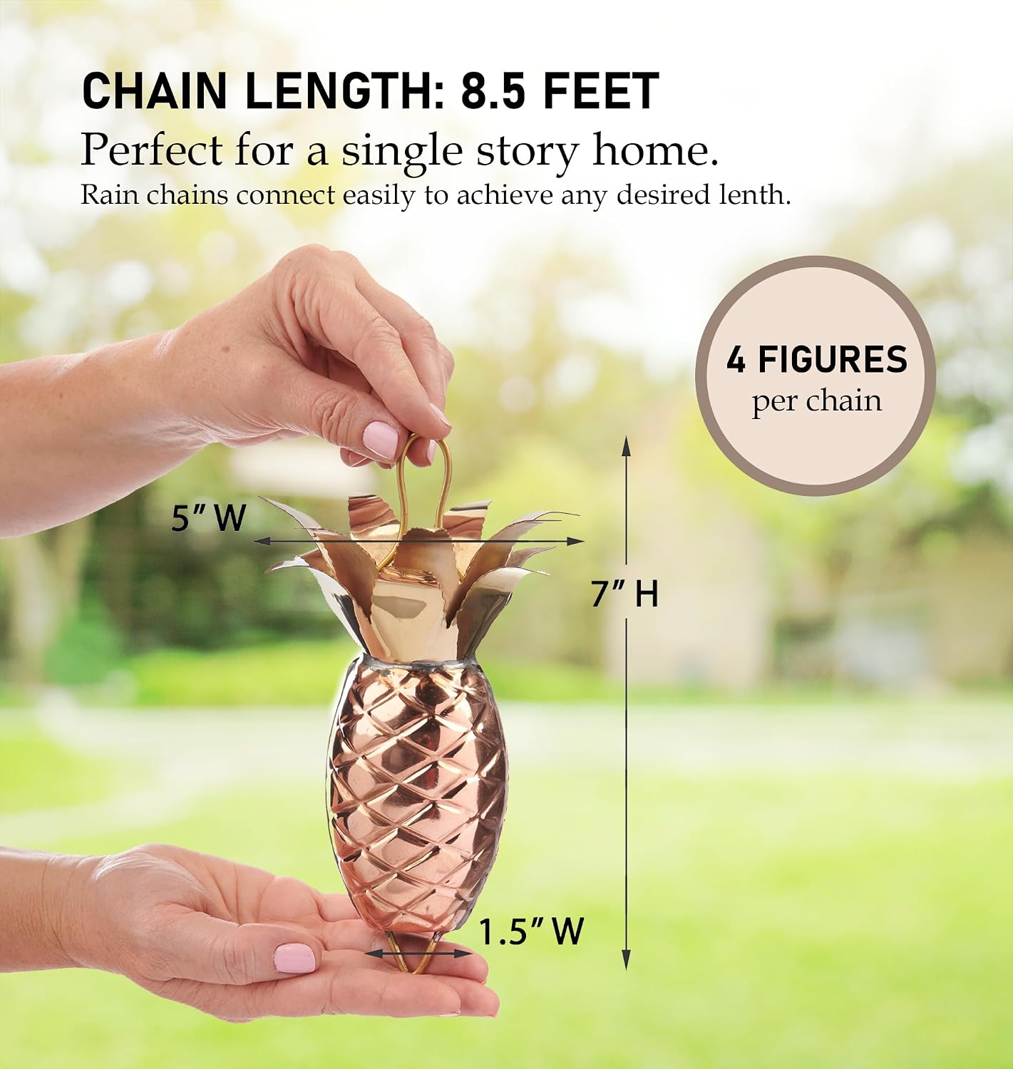 Good Directions 100% Pure Copper Pineapple Rain Chain, 8-1/2 Feet Long, Artistically Designed, Replaces Gutter Downspout